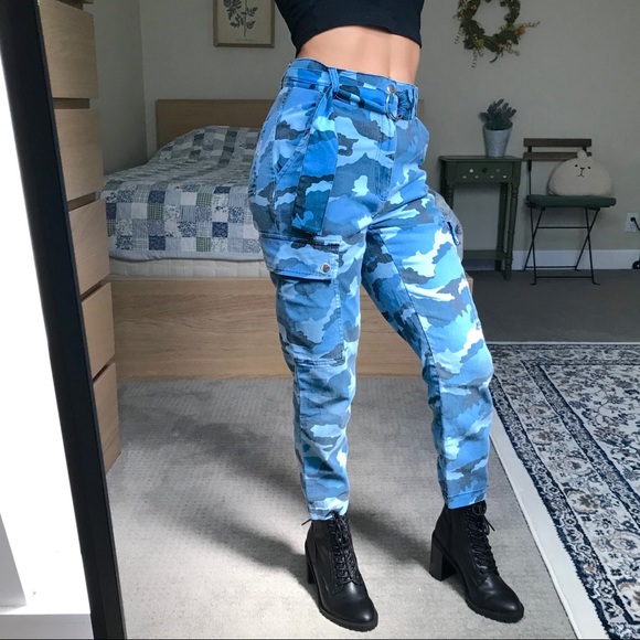 cargo pants blue camo